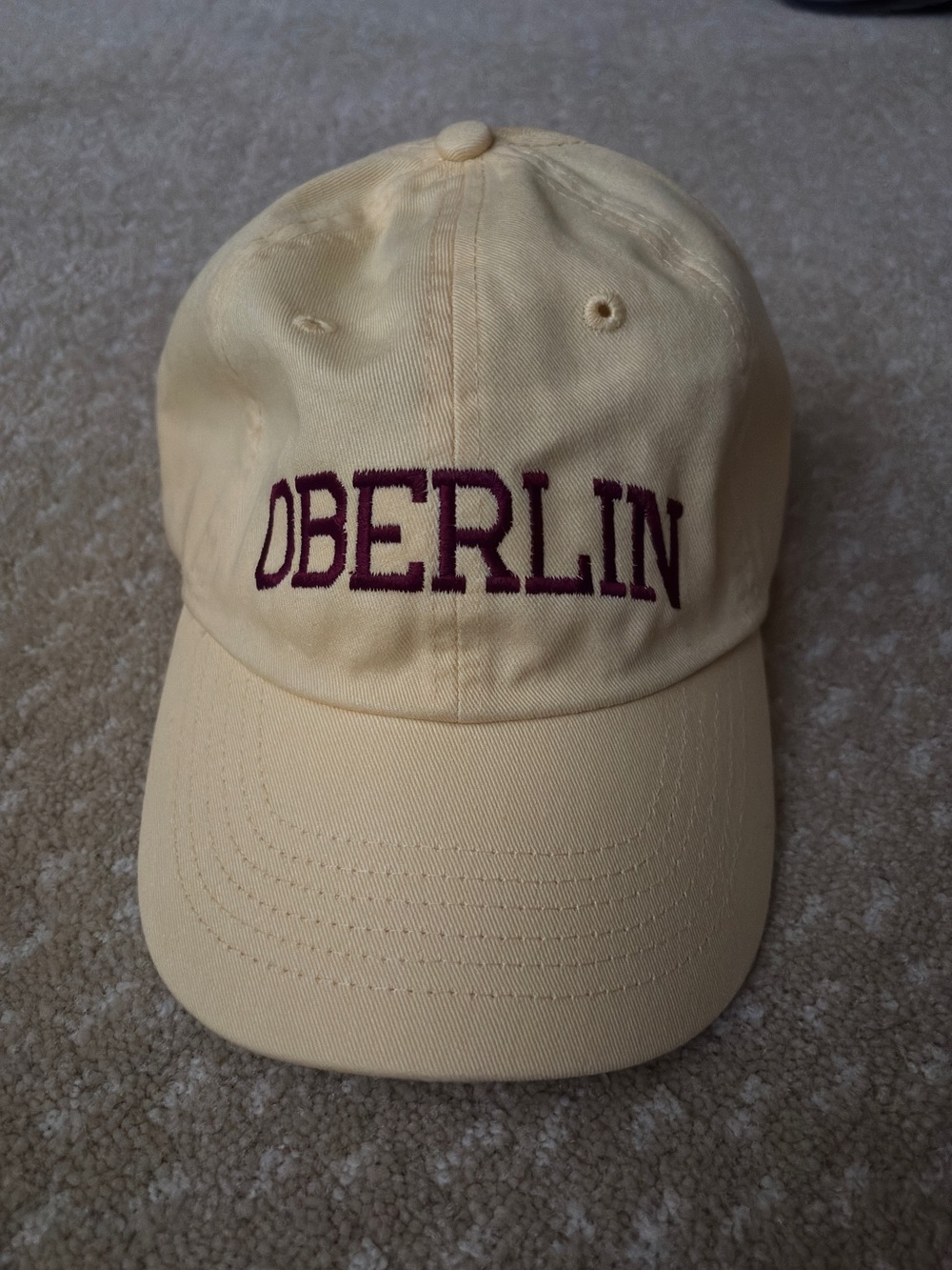Oberlin College NEW Pastel Cream Yellow Embroidered Block Letter Baseball Hat OS